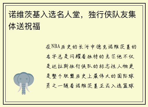 诺维茨基入选名人堂，独行侠队友集体送祝福