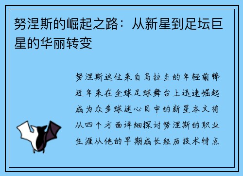努涅斯的崛起之路：从新星到足坛巨星的华丽转变
